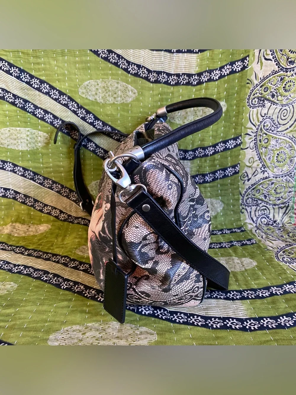 RARE Icon Los Angeles Alberto Vargas Printed Leather Slouchy Crossbody Purse